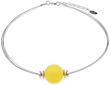 Adi-Modeschmuck leichter Halsreif 'Pia', eine 20mm original Italienische Polarisperle an 5 Strängen aus nylonummanteltem Stahlfaden, handgefertigt in Berlin (Gelb)