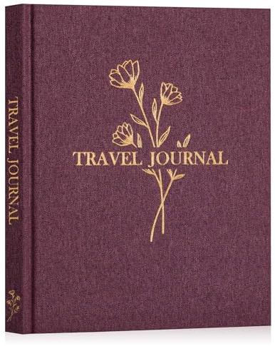 Lanpn Travel Photo Journal Notebook for Women Men, Linen Travel Log Diary Scrapbook Memory Book with Prompts, Anniversary Journals Traveling Gifts (Burgundy, 110 Pages)