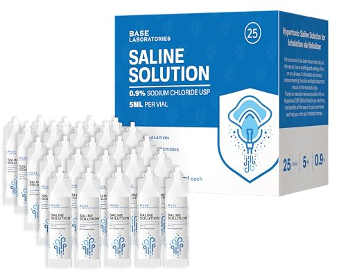 BASE LABORATORIES 0.9% Saline Solution for Nebulizer Machine | Saline Solution for Inhalation & Nasal Irrigation | 0.9% Concentration l 25 Vials 5ml Unit Dose