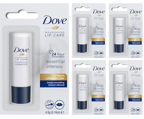 Bálsamo labial | Dove Nourishing Lipcare 4,8g | Essential Intensiv | Protector Labial | PAQUETE DE 4