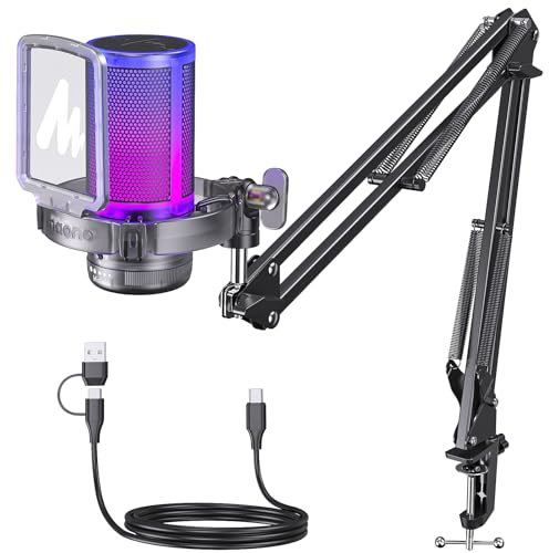 MAONO USB Micro Gaming，RGB Condensateur Microphone avec réduction du Bruit/Muet/Gain/Moniteur/Bras Micro, pour Enregistrement, Streaming, Postcast, Ordinateur, Compatible avec Mac, PS4&5, DGM20S