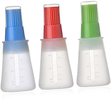 Garneck 3pcs Silicone Oil Brush Bottles Lid Heat Resistant Cooking Oil Dispenser for Bbq Baking Kitchen Sauce Application Red Nordic Blue Nordic Green
