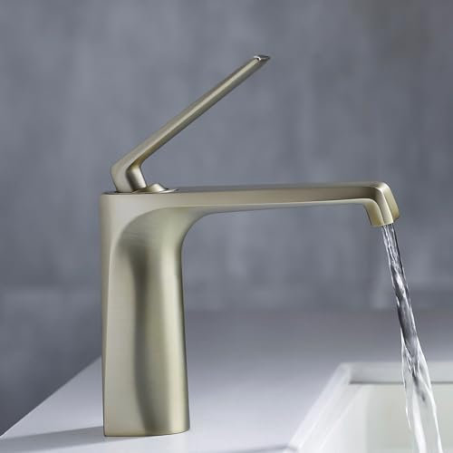 Wasserhahn Bad für Waschbecken Waschtischarmaturen Wasserfall Einhebelmischer Gebürstetes Gold Armatur für Waschbecken Badezimmer Badarmatur Waschbeckenarmatur
