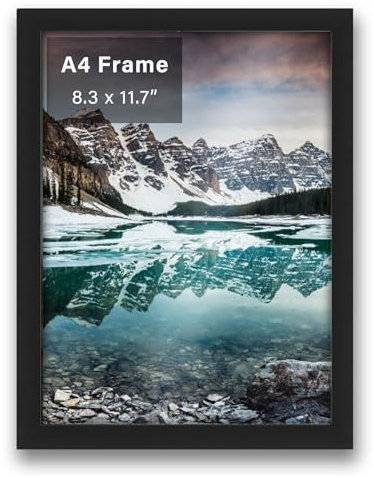 A4 Wooden Photo Frame | 21x29.7cm with Plexiglass Frame | Wall-Mount & Desk Stand - Landscape/Portrait for Family Photos, Art Prints & Posters (Black)