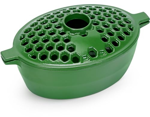 G GOOD GAIN Wood Stove Steamer - Cast Iron Stove Humidifier with Large Opening Top | Oval Bowl Fire Place Stove Pot for Home Heating Decorative | Matte Finish & 2.7 Quart, Green