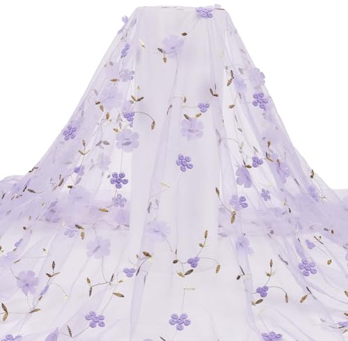 HOBBIESAY 2 Yards Blumennetz Tüllstoff 51.18 62.99 Zoll Breite Lila Spitzenstoff Floral Bestickt Weicher Tüll Spitzenstoff Für Kleidung Hochzeitskleid Vorhang Dekor