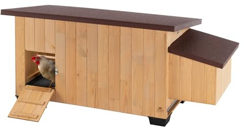 Ferplast Poulailler, KOCCA 120 en Bois FSC, Adapté pour Jusqu'à 6 Poules, Compartiment à Œufs, Plateau Amovible, Toit Ouvrable, Pieds Isolants, Facile à Nettoyer, 163,5 x 72 x h 77 cm