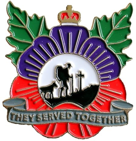 They Served Together enamel pin badge Purple and Red Poppy, Soldier with dog
