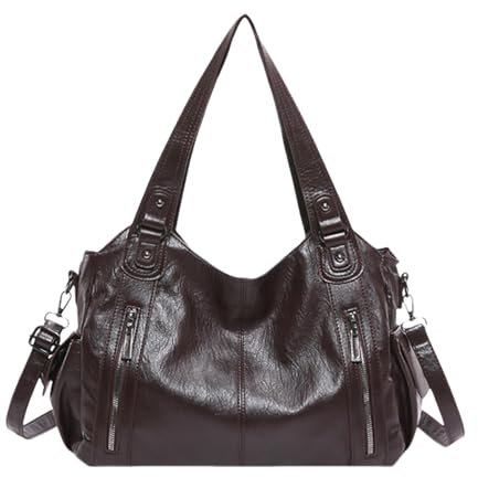 Schultertasche, großes Fassungsvermögen, verstellbare Freizeittasche, Damen-Tragetasche, Geldbörse, stilvolle lässige Umhängetasche für die Arbeit, dark coffee, Refer to description