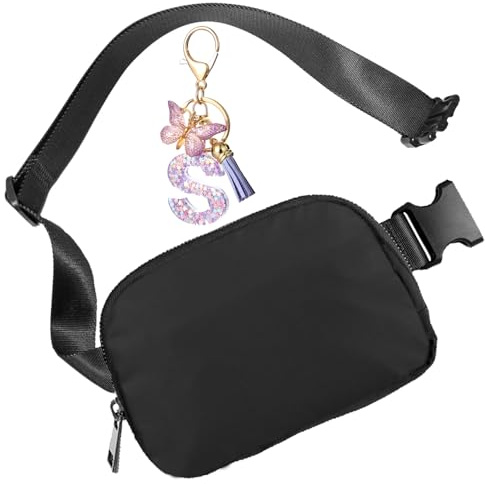Riñonera Mujer Hombre,Riñonera y Llavero con Colgante de Borla de Mariposa,Casual Mariconeras Bolsa de Cinturón Moda Ajustable Fanny Bag Waist Pack para Viaje Running Deportiva al Aire Libre(S)