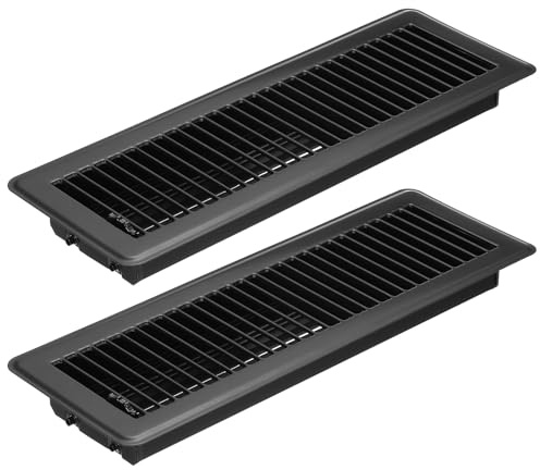 PATIKIL 14 X 4 Pulgadas Rejilla de Suelo, 2 Piezas Cubierta de Ventilación de Aire Resistente de Acero Ajustable Decorativa Rejillas de Suelo Fáciles de Ajustar, Negro