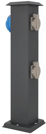 LED Universum Colonne de prise « Cyril » 50 cm anthracite avec 2 prises de type F + 1 prise CEE - Prise extérieure de jardin pour camping-car CEE - 230 V - Colonne d'énergie 50 x 12,5 x 14,5 cm