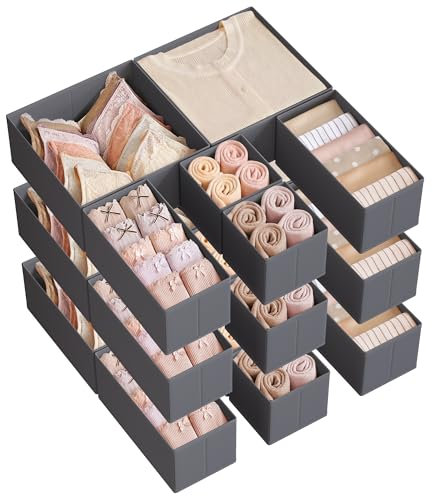 SONGMICS Divisore per Cassetti, Organizzatore per Armadio, Set di 18, Scatole di Stoccaggio Pieghevoli in TNT, per Calze, Biancherie, Reggiseni, Cravatte, Sciarpe, Grigio Ardesia RDZ006G04