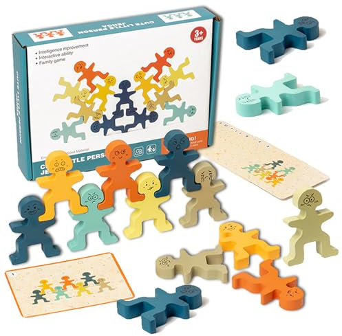 Maison Julia - Les Acrobates - Jeu Société Enfant dès 3 Ans - Bloc de Construction en Bois 18 Figurines Colorées à Empiler - Montessori 4 Ans - Cartes Illustratives - Cadeau Anniversaire Noel Famille