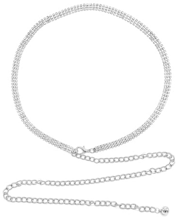 BUOKSLLY Glitter Belt Rhinestone Chain Belt Women's Silver Crystal Belt | Suitable for Evening Dress, Kettengürtel, Goldener Gürtel, Abendkleid Damen Lang Glitzer, Breiter Gürtel