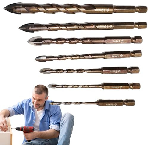 Trapano in muratura per calcestruzzo – Trapano per e calcestruzzo – Set di punte robuste da 7 per installazione sanitaria, lavori di costruzione, lavorazione dei metalli e lavorazione