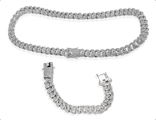 AOYEGIC 2 st kubanska länkkedjor för män och kvinnor, set med 2 kubanska länkkedjor för dagligt bruk, födelsedag och bröllop (silver, 25 cm och 50 cm)