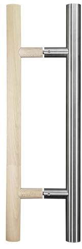 METALUSTIC Saunatürgriff 300 x 500 mm | Türgriff aus Edelstahl und Holz | Ergonomischer Griff mit kompletten Befestigungen | Für private und gewerbliche Saunen
