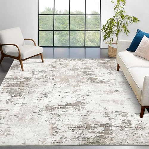 CAROMIO Moderner abstrakter Teppich, 160 x 230 cm, waschbar, rutschfest, für Wohnzimmer, Schlafzimmer, Esszimmer, weicher Kurzflor-Teppich, Beige | Moderne, minimalistische Teppiche für Schlafzimmer, Büro, rutschfester Teppich für Esszimmer, Kinderzimmer