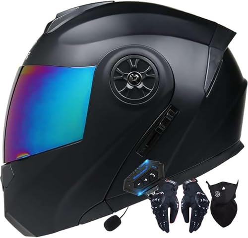Casque de Moto modulaire Bluetooth, intégral, Rabattable, avec Double visière, Haut-Parleur intégré, Microphone, homologué Dot/ECE, pour Adultes, Hommes et Femmes N,XL=61-62cm