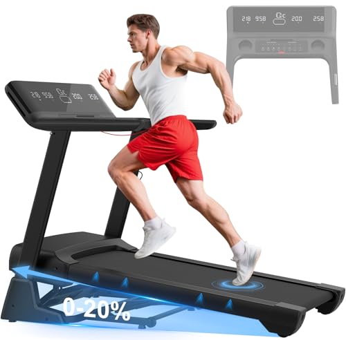 Cowmew Laufband für Zuhause, 7HP Laufband Klappbar mit 20% Steigung, 1km/h- 20km/h, LCD Display und Pulssensor, Belastung 200KG, App Kompatibles Laufband Große Lauffläche mit Shortcut Konsole