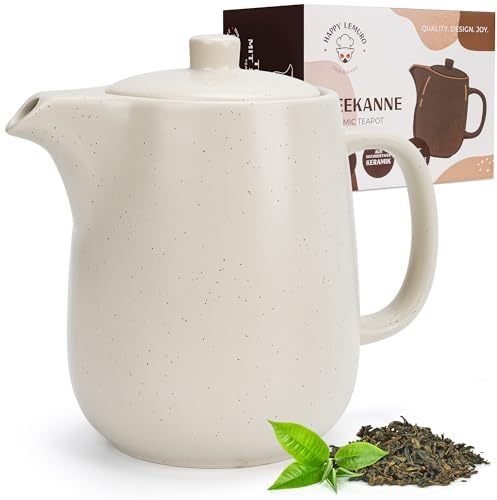 Happy Lemuro Teekanne mit Siebeinsatz - 1,2 l - Keramik Teekanne Schwarz (Anthrazit) - Teapot - Tee Zubehör - Tea Pot - Steingut Teezubereiter für Losen Tee (Beige)