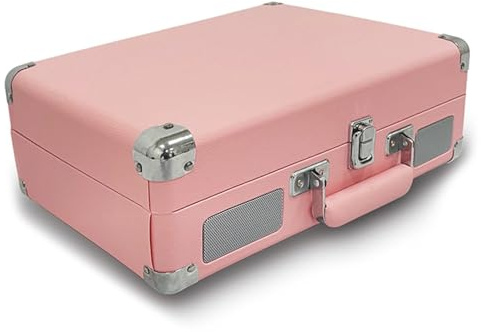 Vintage Record Player Bluetooth Phonograph USB - 33 45 78 U/min -Unterstützung für 7 10 12 Zoll Records Turntable tragbarer Plattenspieler mit Lautsprechern 3.5 Audio (Rosa)