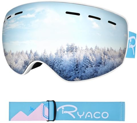 Ryaco Skibrille Kinder, Kinder Skibrille 3-14 Jahre für Jungen Mädchen, Snowboardbrille Anti-Beschlag UV-Schutz, Helmkompatibel für Skifahren Snowboarden Outdoor, Silber