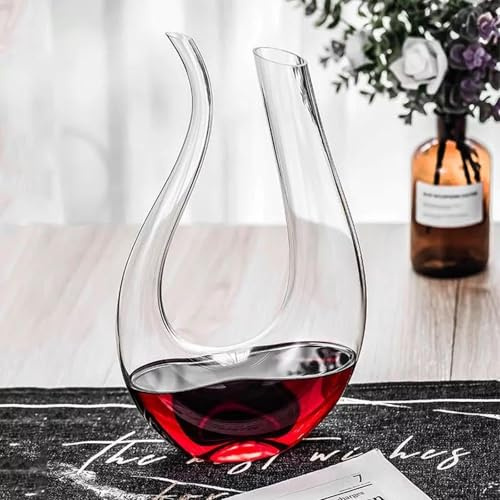 Gr8 Home Wine Decanter U-Shaped Mouth Blown Glass Aerating Red Wine Serving Carafe Pourer Dispenser Large 1.5 Litre Xmas Gift