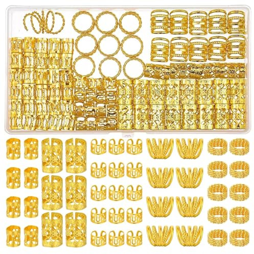 110 Stück Gold-Haarschmuck für Zöpfe,Gold Dreadlocks Schmuck,Verstellbar Haarspiralen Clips,Goldener Zöpfe Schmuck,Haar Ringe für Frauen Männer Braids Dekoration,Manschetten-Clips für Zopf Haarspangen