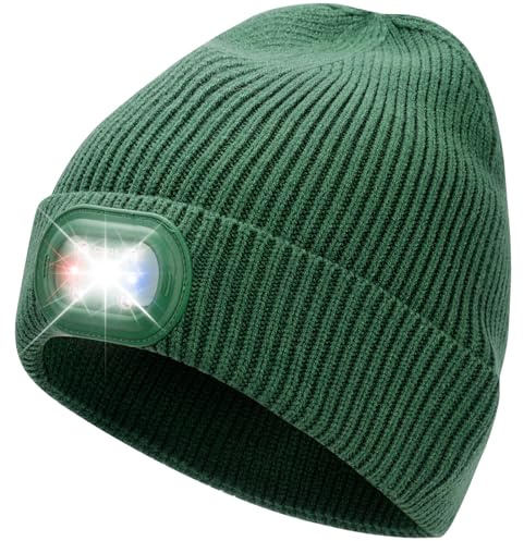 OKKLE Mütze mit Licht, USB-aufladbare LED-Haube mit 6 ultrahellen Lichtern & 3 Modi, Wärmende Stirnlampe für Outdoor, Camping, Nachtläufe, Männer und Frauen