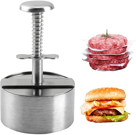Bogoro Prensa para Hamburguesas de Acero Inoxidable 304, Máquina Moldeadora de Hamburguesas de 14 cm de Diámetro,Contiene 200 Papel Antiadherente,Aptos para Carne,Barbacoas y Banquetes (Ø 14 cm)