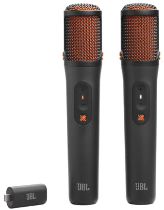 JBL EasySing Mics, 2 Trådlösa AI-Karaokemikrofoner, Svart | Borttagning av Sång i Realtid och USB-C PartyBox-Dongel
