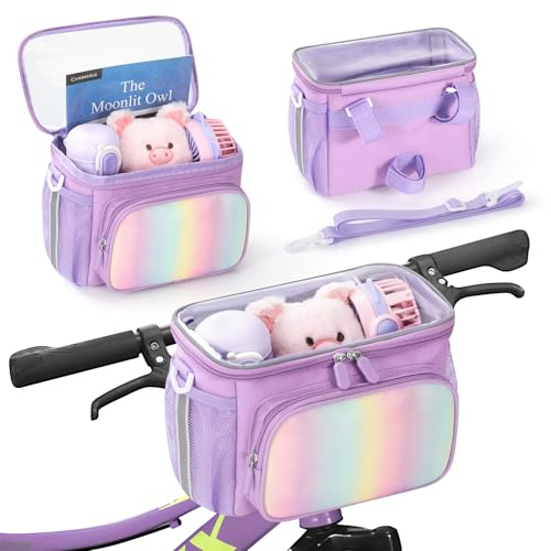 Jaffzora Kids Bike Basket, Front Frame Handlebar Bag for Toddler Scooter Tricycle Bicycle, Cute Small Fabric Bicycle Basket for Boys & Girls