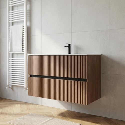 DecHome - Mobile Bagno Sospeso con Lavabo Moderno 80 cm Noce