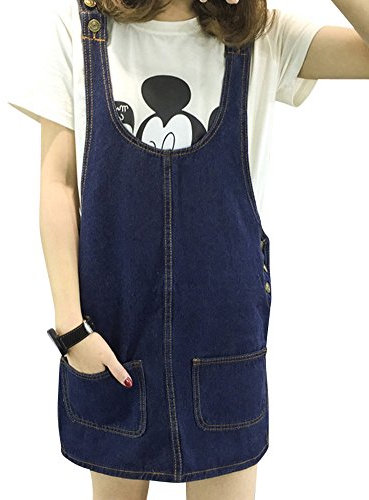 ZhuiKun Salopette Donna Jeans Overall Gonna Corta Blu Marino L