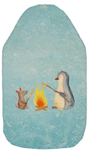Mr. & Mrs. Panda Wärmflasche Pinguin Lagerfeuer - Geschenk, Kleine Wärmflasche, Wärmekissen, glücklich, Marshmallows, Büroalltag, Wärmflasche mit