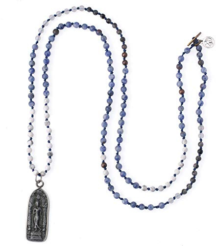 KELITCH Yoga Buddha Anhänger Halsketten Y-Förmigen Naturstein Perlen Halsketten Erklärung Armbänder Mala Schmuck (Blau C)