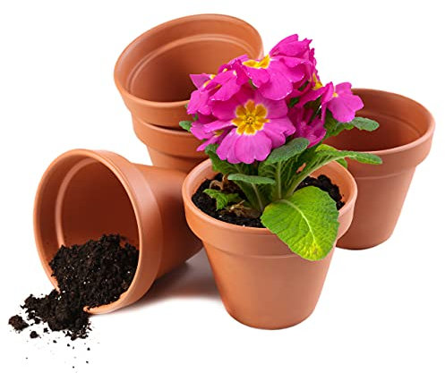 Garden Mania - 12 Mini Terracotta Ceramic Clay Flower Pots with Drain Hole, 8cm