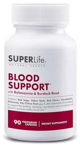 Blood Support - with Rehmannia, Dandelion, Red Clover, Burdock Yellow Dock, Echinacea & Pau D'Arco | Promotes Building, Cleansing, Nourishment & Circulation of Blood | Supplement - 90 Capsules
