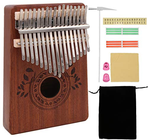 17 Keys Portable Sapele wood Kalimba Thumb Piano, African Mbira Sanza Likembe Finger Piano with Study Instruction Cloth Bag Tuning Hammer Thumb Sleeve Musical Gift for Kids Adult Christmas Birthday