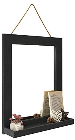 Emfogo Specchio da parete con ripiano, 50,8 x 40,6 cm, decorazione da parete per bagno, toeletta, camera da letto, ingresso, soggiorno, nero invecchiato