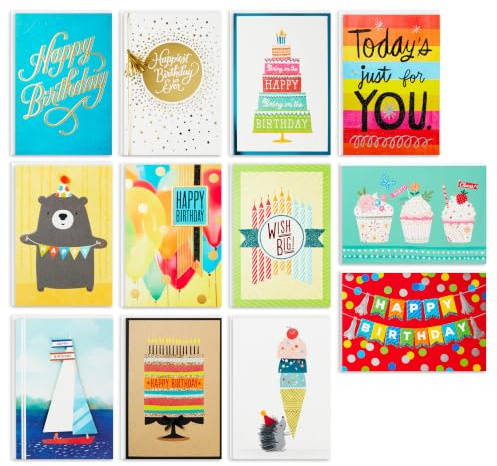 Hallmark Geburtstagskarten-Sortiment, 12 Karten mit Umschlägen (Premium-Nachfüllpackung, Karten-Organizer-Box)