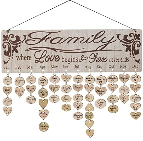 Mother's gift for Mom from Daughter Son, Family Birthday Reminder Calendar Board, Best Birthday Mother's Gifts Present for Family Friends, BirthdayWall Hanging to Remember Everyone’s Birthday