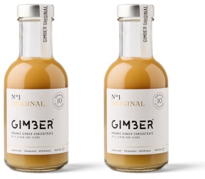 Gimber BIO Ingwerkonzentrat, 100% natürlich & vegan, Premium Ingwer essenz | N°1 2x200 ml Original | Biologisches Ingwerkonzentrat, alkoholfreie Ingweressenz mit Zitronenthymian, veganes Konzentrat