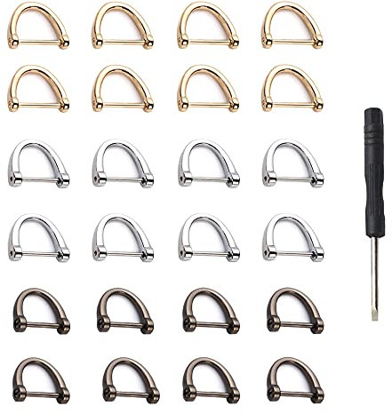 Pamtns 24 Stück D Ring mit Schraube Rucksackschnalle Schlüsselbund Zubehö Taschenzubehör Schlüsselhalter D Schlaufe Abnehmbare D Ringe mit Schließendem Schraubschäkel für Schnallen