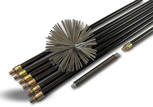 Kit ramonage hyper pro conduit non gainé | Hérisson acier | Ø 180 mm | 7 cannes noires PPN pleines contre vissantes Ø 20mm | Ressort de départ | 6 * 2 m + 1 * 1 m | Cheminées | Kibros RAMHP18A
