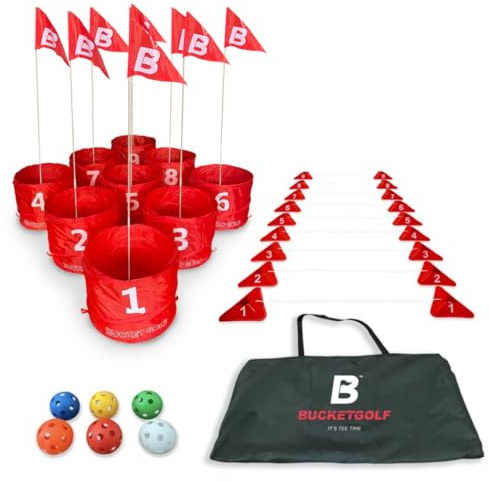 bucketgolf Game Pro The Original Ultimate Backyard Golf Game for Family, Adults and Kids - Portable 9 Hole Golf Course Play Outdoor, Lawn, Park, Beach, Yard