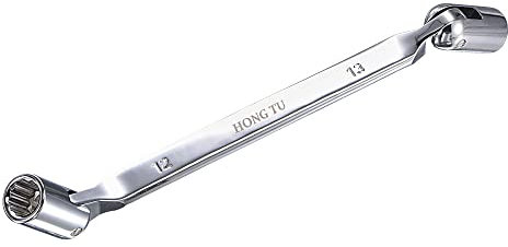 uxcell 12 Point Flexible Head Socket Wrench, 12mm x 13mm Metric Double Swivel Box End, CR-V 180 Degree Rotation for Mechanical Repair