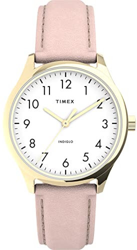 Timex Women's Modern Easy Reader 32mm Quartz Leather Strap, Pink, 16 Casual Watch (Model: TW2V252009J)